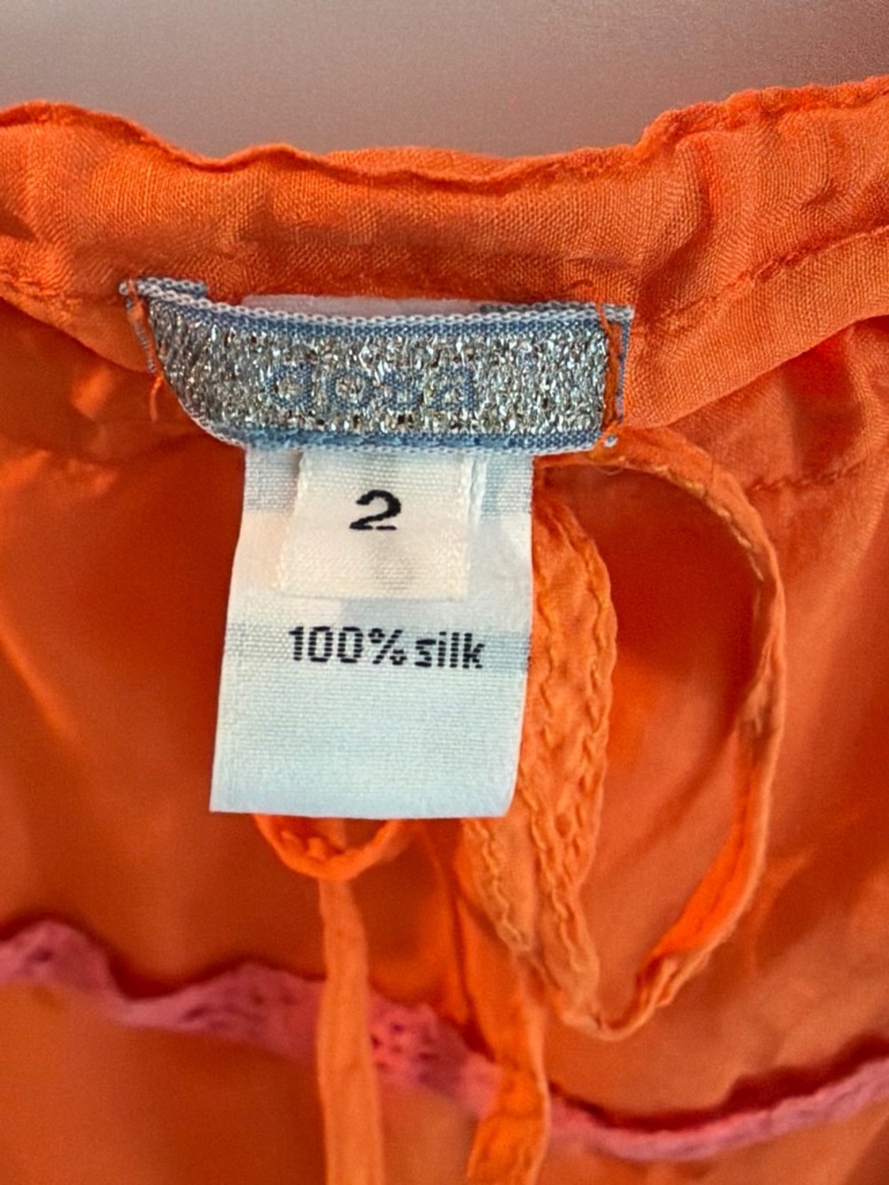 Orange Tiered Midi Skirt with Pink Trim - Picture 3 of 5